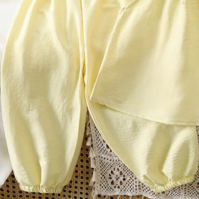 Girls Yellow Bow Applique Sleeveless Top With Elasticated Pants Sets 2 pc. Sets