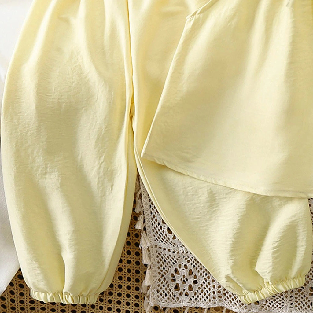 Girls Yellow Bow Applique Sleeveless Top With Elasticated Pants Sets 2 pc. Sets