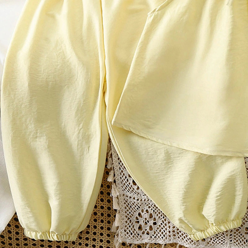 Girls Yellow Bow Applique Sleeveless Top With Elasticated Pants Sets 2 pc. Sets