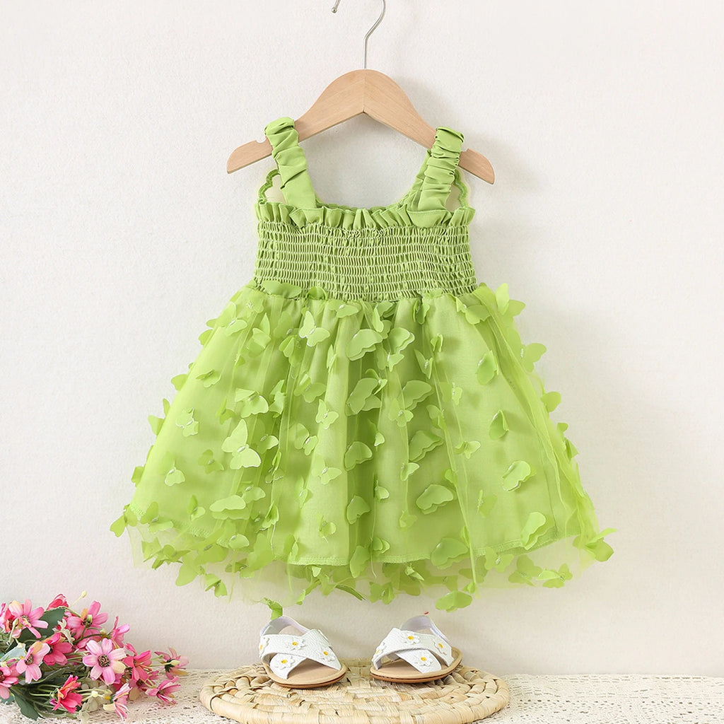 Girls Green Butterfly Applique Fit & Flare Dress Casual Dresses