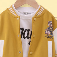Boys Yellow Graphic Jacket With T-Shirt And Denim Pants Sets 3 pc. Sets