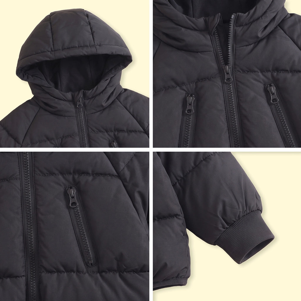 Boys Black Quilted Hooded Zip-up Jacket Coats & Jackets