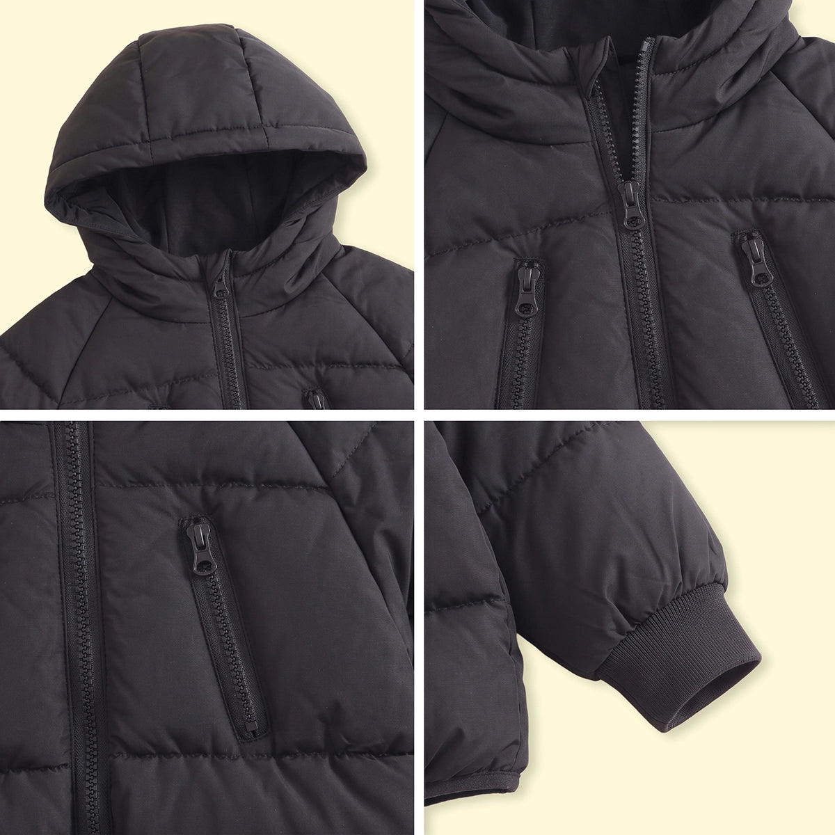 Boys Black Quilted Hooded Zip-up Jacket Coats & Jackets