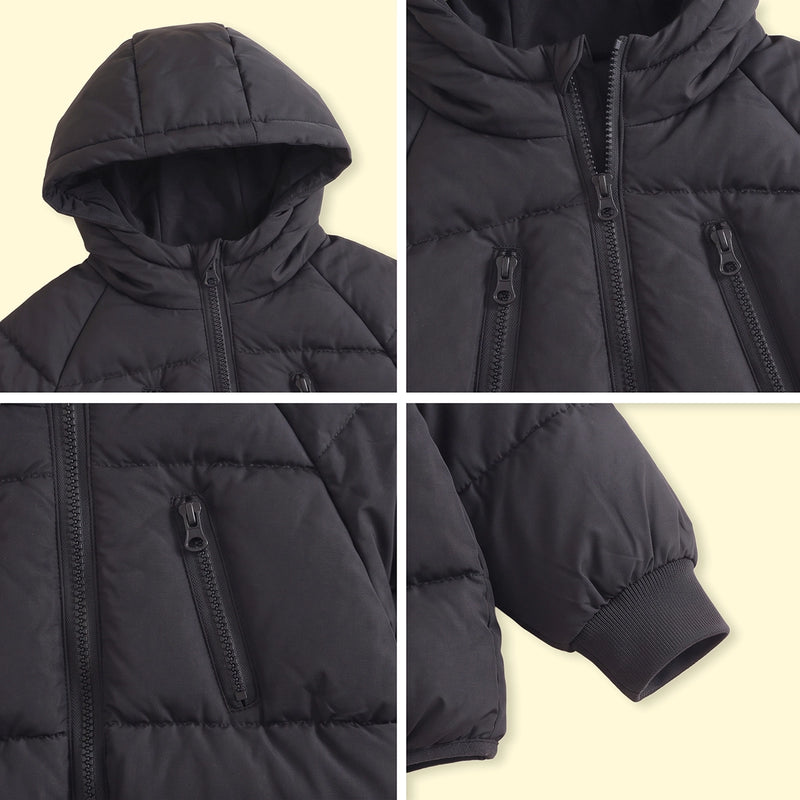 Boys Black Quilted Hooded Zip-up Jacket Coats & Jackets
