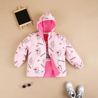 Girls Light Pink Typographic Reversible Printed Hooded Zipper Jacket Coats & Jackets
