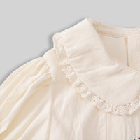 Girls Off White Embroidered Peter Pan Collar A-Line Dress Casual Dresses