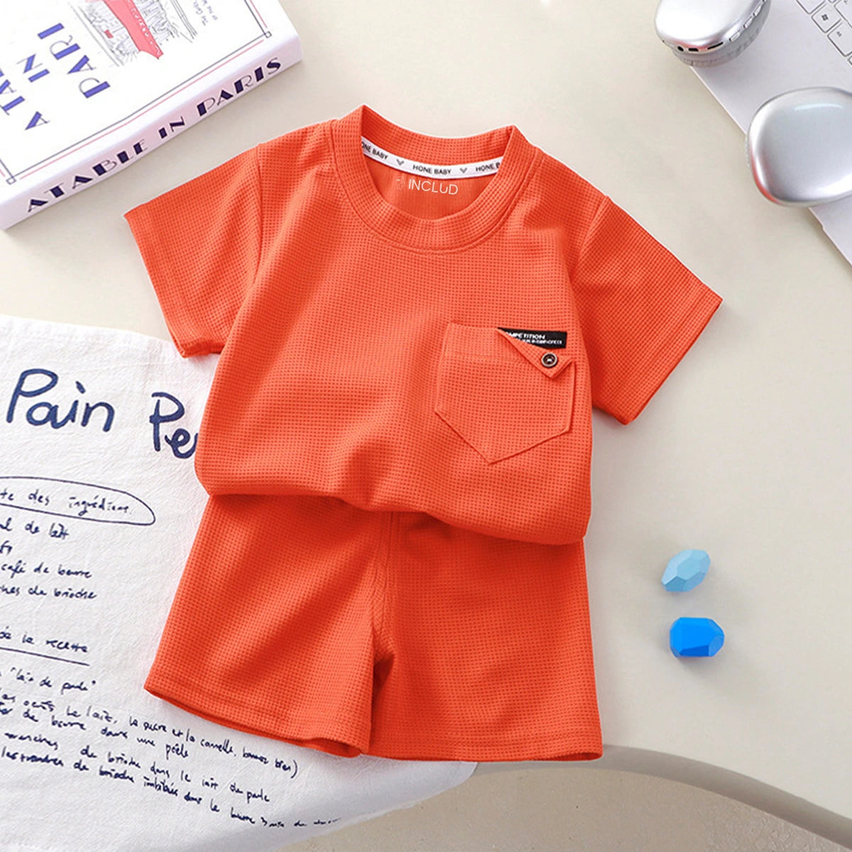 Boys Orange Waffle Knit Short Sleeve T-Shirt With Shorts Sets 2 pc. Sets Orange 1-2 Y