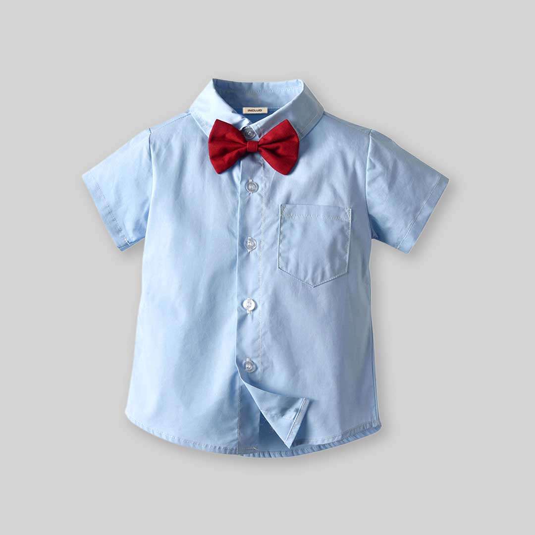 Boys Short Sleeve Shirt With Suspender Shorts Set Sets   