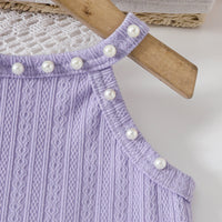 Girls Lavender Pearl Embellished Crop Top With Denim Flared Pants Set Sets