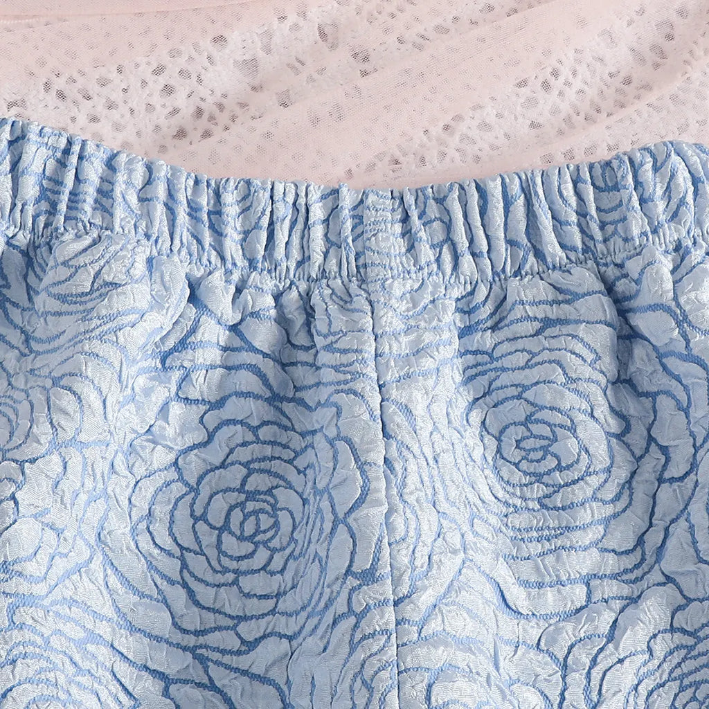 Girls Light Blue Floral Textured Top With Pants Co-ord Sets Sets