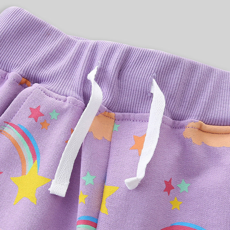 Girls Printed Rib Waist Elasticated Shorts Shorts   