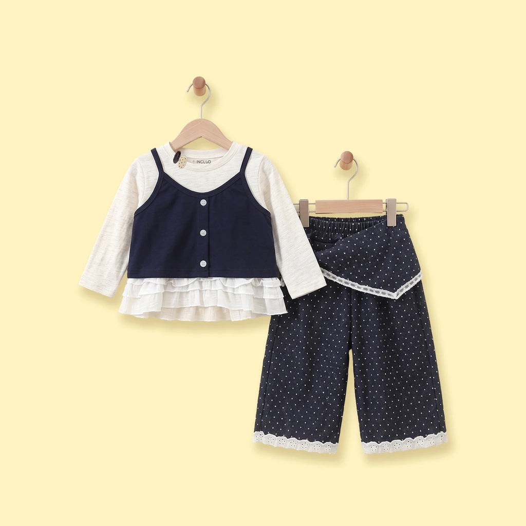 Girls Navy Blue Cami Top With Pants & T-Shirt Sets Sets Navy Blue 1-2 Y