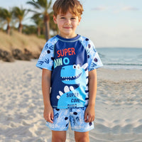 Boys Sky Blue Dinosaur Print T-Shirt With Shorts Swimwear Sets Sets