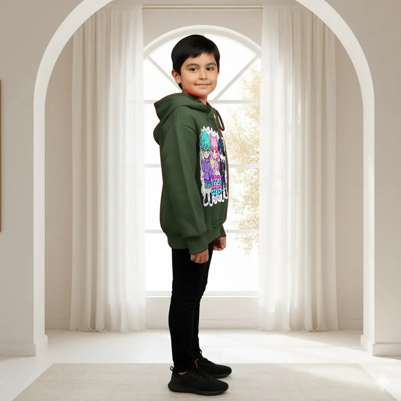 Boys Green K-POP Fever Graphics Hoodies Sweatshirts & Hoodies