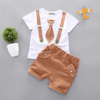 Boys Short Sleeve T-Shirt With Corduroy Shorts Set Sets Brown 1-2 Y 