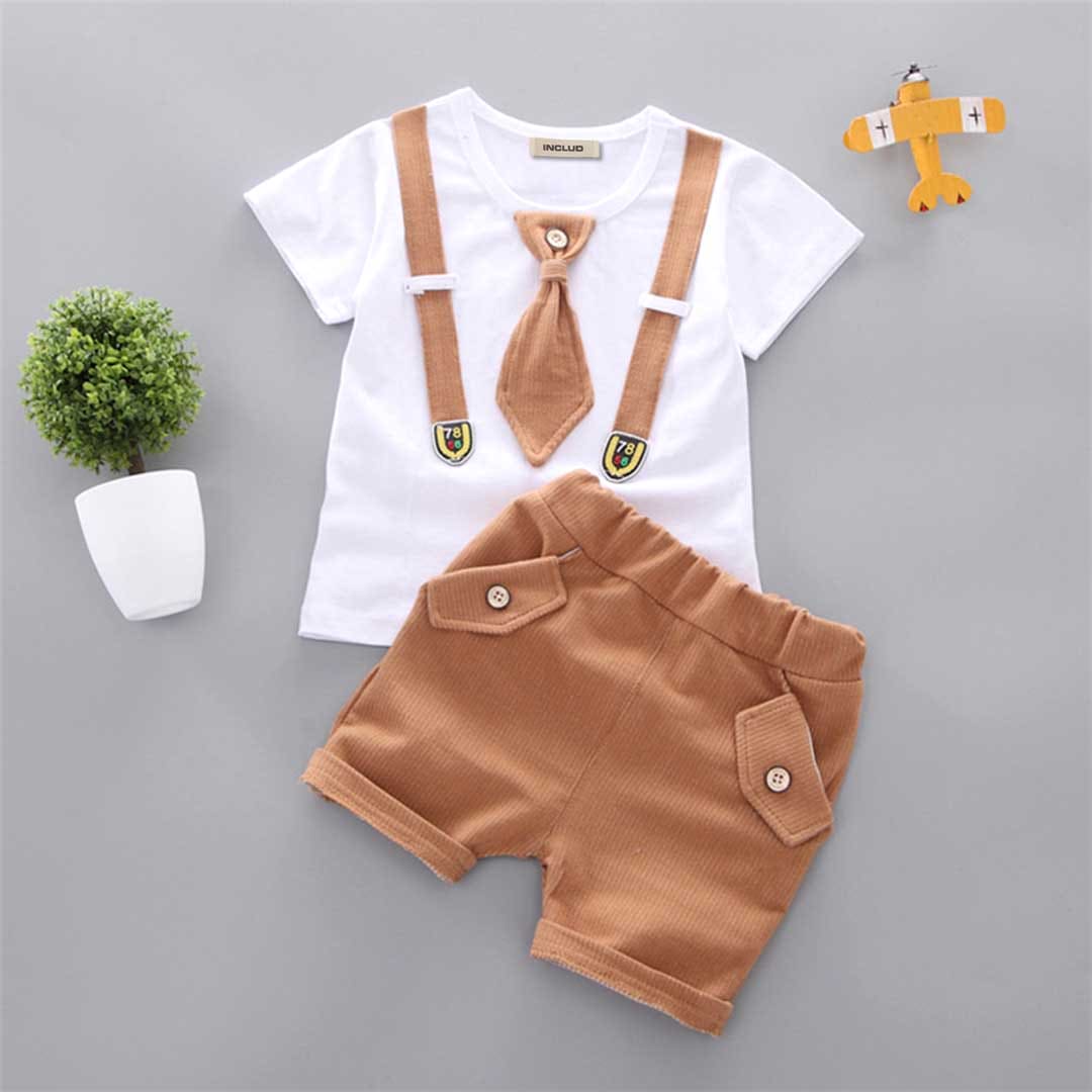 Boys Short Sleeve T-Shirt With Corduroy Shorts Set Sets Brown 1-2 Y 