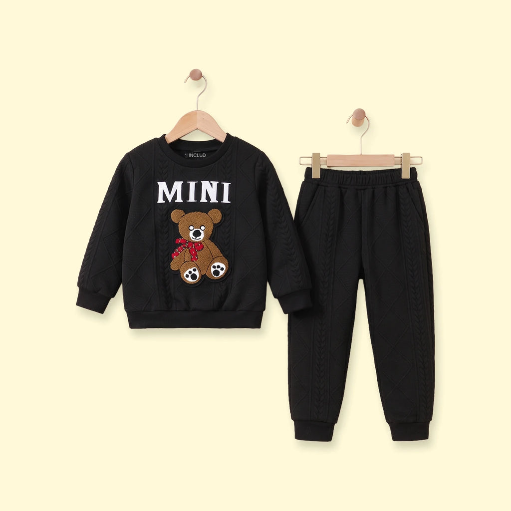 Boys Black Embroidered Sweatshirt With Pants Sets 2 pc. Sets Black 3-4 Y