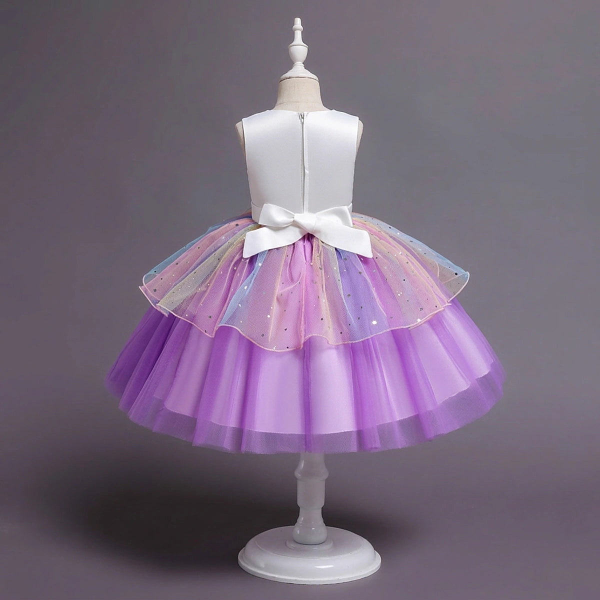 Girls Purple Unicorn Embroidered Sleeveless Fit & Flare Party Wear Dress Party Dresses