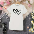 Girls White Heart Print Short Sleeve T-Shirt Dress Casual Dresses White 4-5 Y