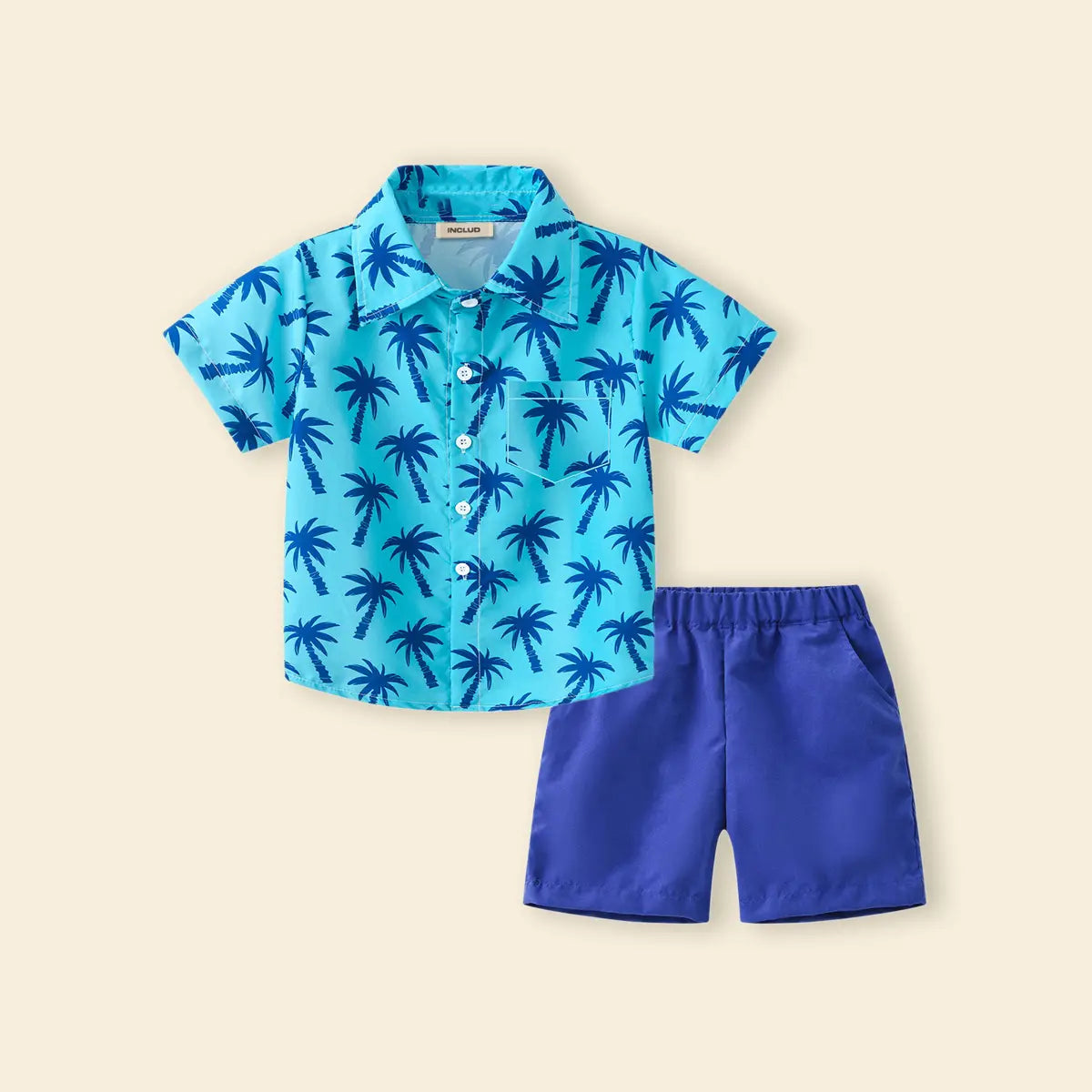Boys Blue Tropical Print Short Sleeves Shirt With Shorts Set Sets