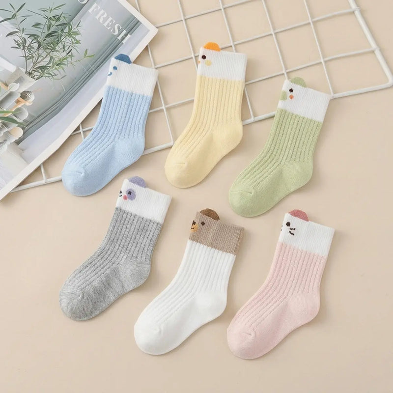 Pack of 6 Girls Multicolor Animal Motif Calf Length Cotton Socks Socks Multicolor 0-3 M