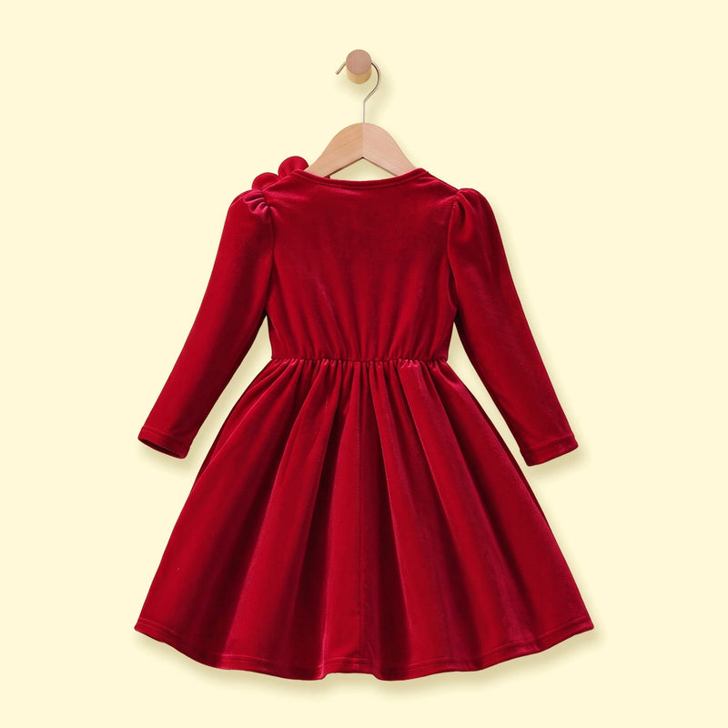 Girls Red Floral Applique Fit & Flare Dress Casual Dresses