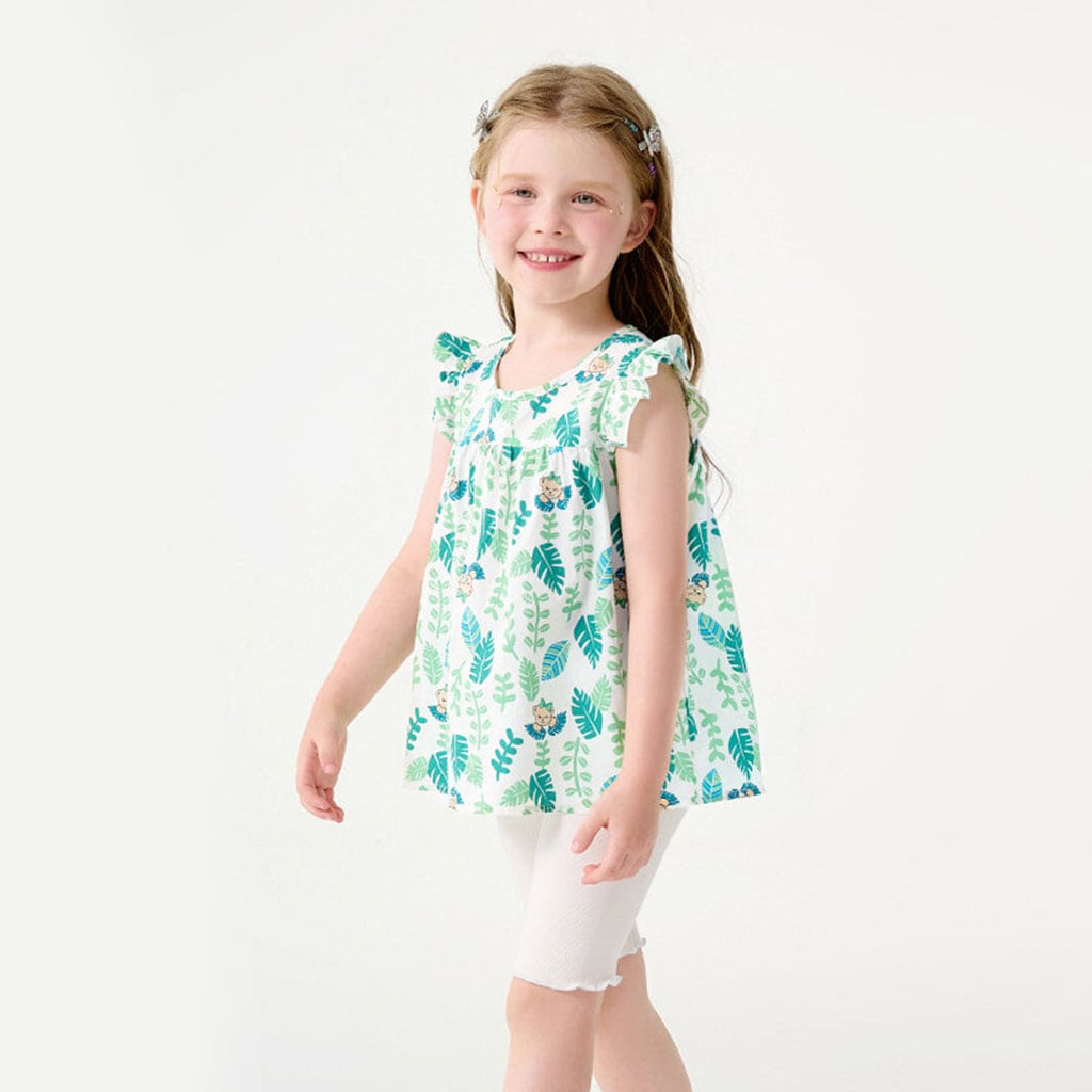 Girls Floral Print Top with Solid Shorts Set Sets   