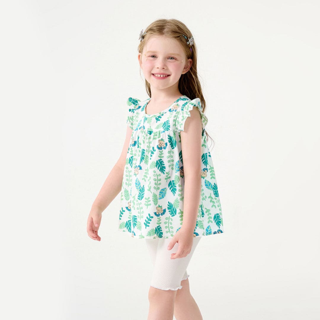 Girls Floral Print Top with Solid Shorts Set Sets   
