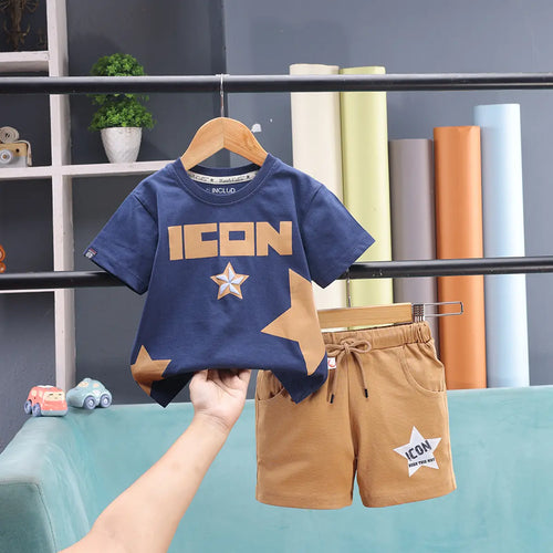 Boys Navy Blue Typographic Print Short Sleeve T-Shirt With Shorts Sets 2 pc. Sets Navy Blue 6-12 M