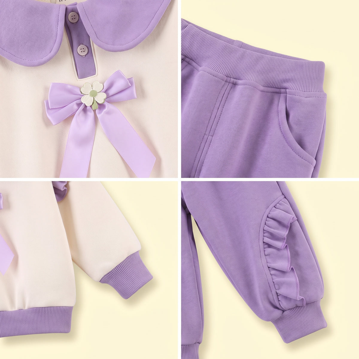 Girls Purple Peter Pan Collar Sweatshirt & Joggers Sets Sets