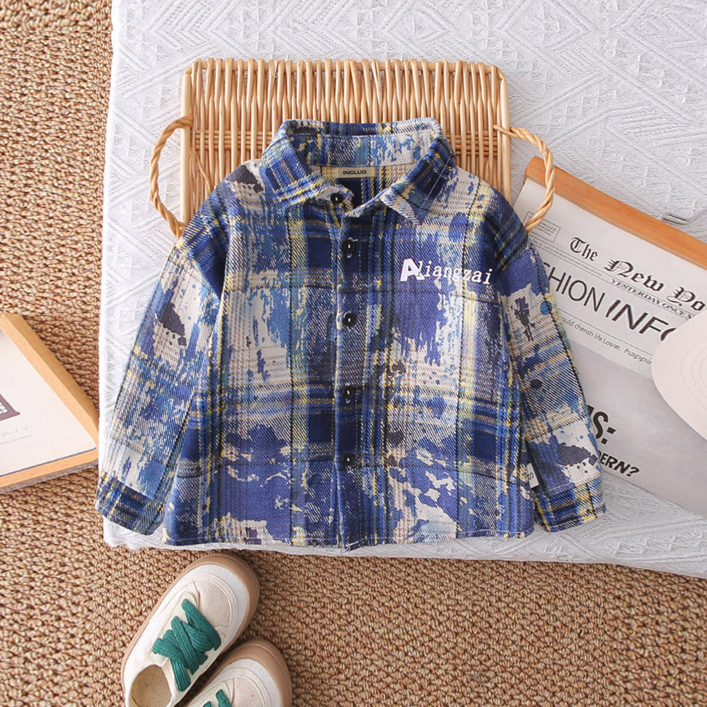 Boys Blue Checked Shirt With T-Shirt & Denim Pants Set Sets