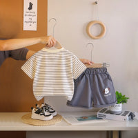 Boys Grey Striped Short Sleeve T-Shirt With Shorts Sets 2 pc. Sets