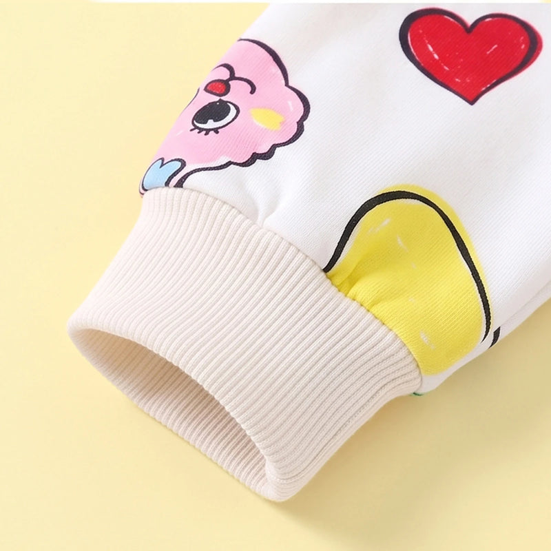 Girls Off White Heart Print Sweatshirt With Skirt Sets 2 pc. Sets
