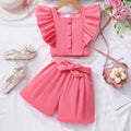 Girls Peach Short Sleeve Square Neck Top With Shorts Set 2 pc. Sets Peach 2-3 Y