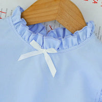 Girls Light Blue Ruffle Neck Top With Pleated Skirt Sets Sets