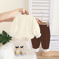 Girls Off White Winter Sweatshirt With Trousers Set 2 pc. Sets