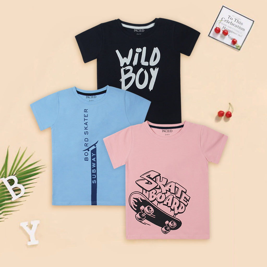 Boys Multicolor Graphics Short Sleeve Summer T-Shirt- Pack Of 3 Tshirts