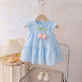 Girls Sky Blue Sleeveless Bow Accent Tiered Dress Casual Dresses Sky Blue 1-2 Y