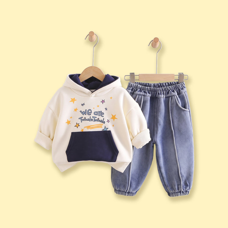 Girls Blue Star Print Typographic Sweatshirt & Pants Sets Sets Blue 1-2 Y