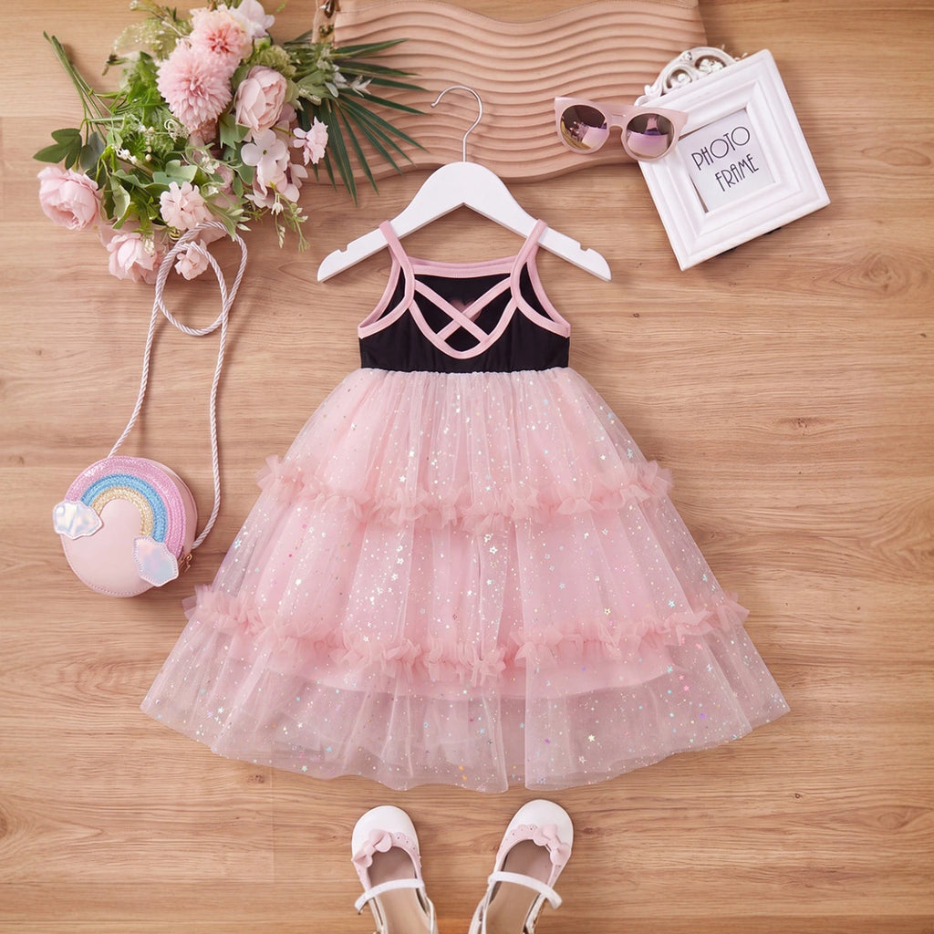 Girls Pink Heart Applique Sleeveless Fit & Flare Dress Casual Dresses