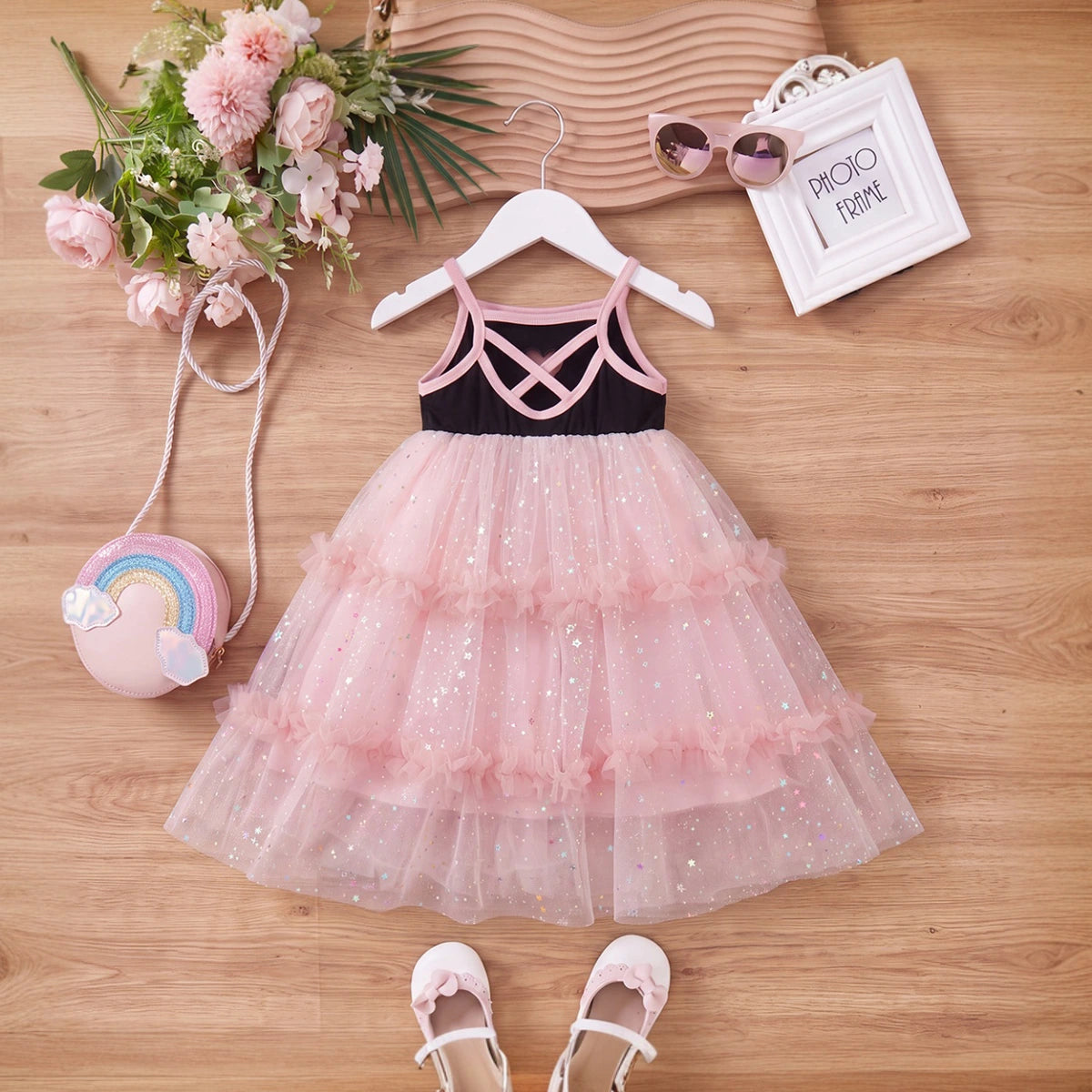 Girls Pink Heart Applique Sleeveless Fit & Flare Dress Casual Dresses
