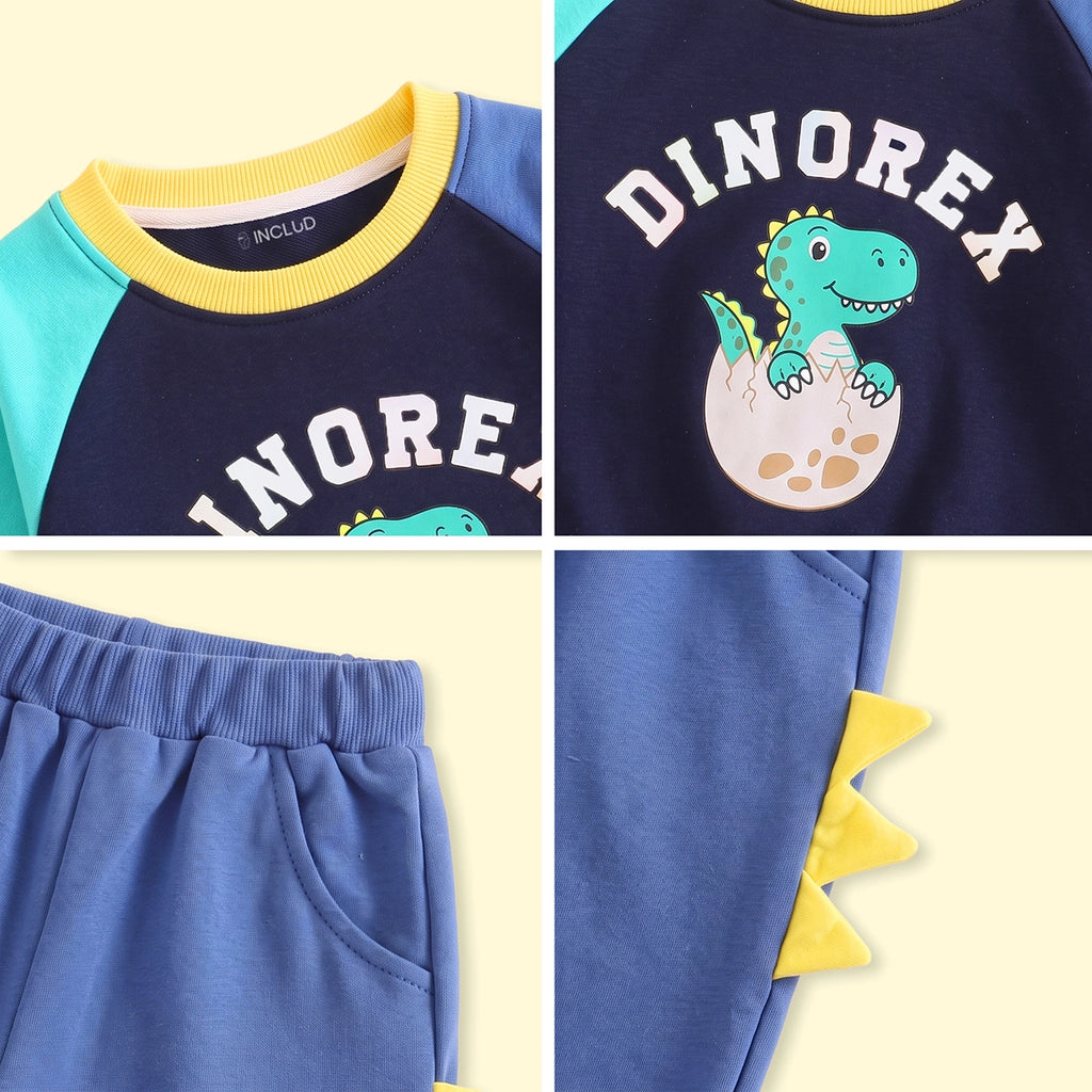Boys Navy Blue Dinosaur Graphic Raglan Sleeve Sweatshirt & Jogger Sets 2 pc. Sets