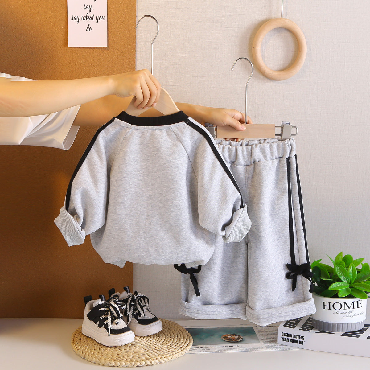 Girls Grey Rabbit Printed Sweatshirt With Pants Set 2 pc. Sets