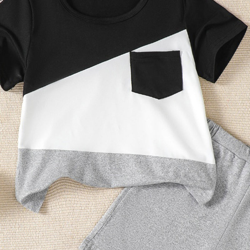 Boys Multicolor Short Sleeves T-Shirt With Grey Shorts Set 2 pc. Sets