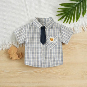 Boys Light Blue Checked Shirt with Bear Patch Pocket Shirts Light Blue 1-2 Y