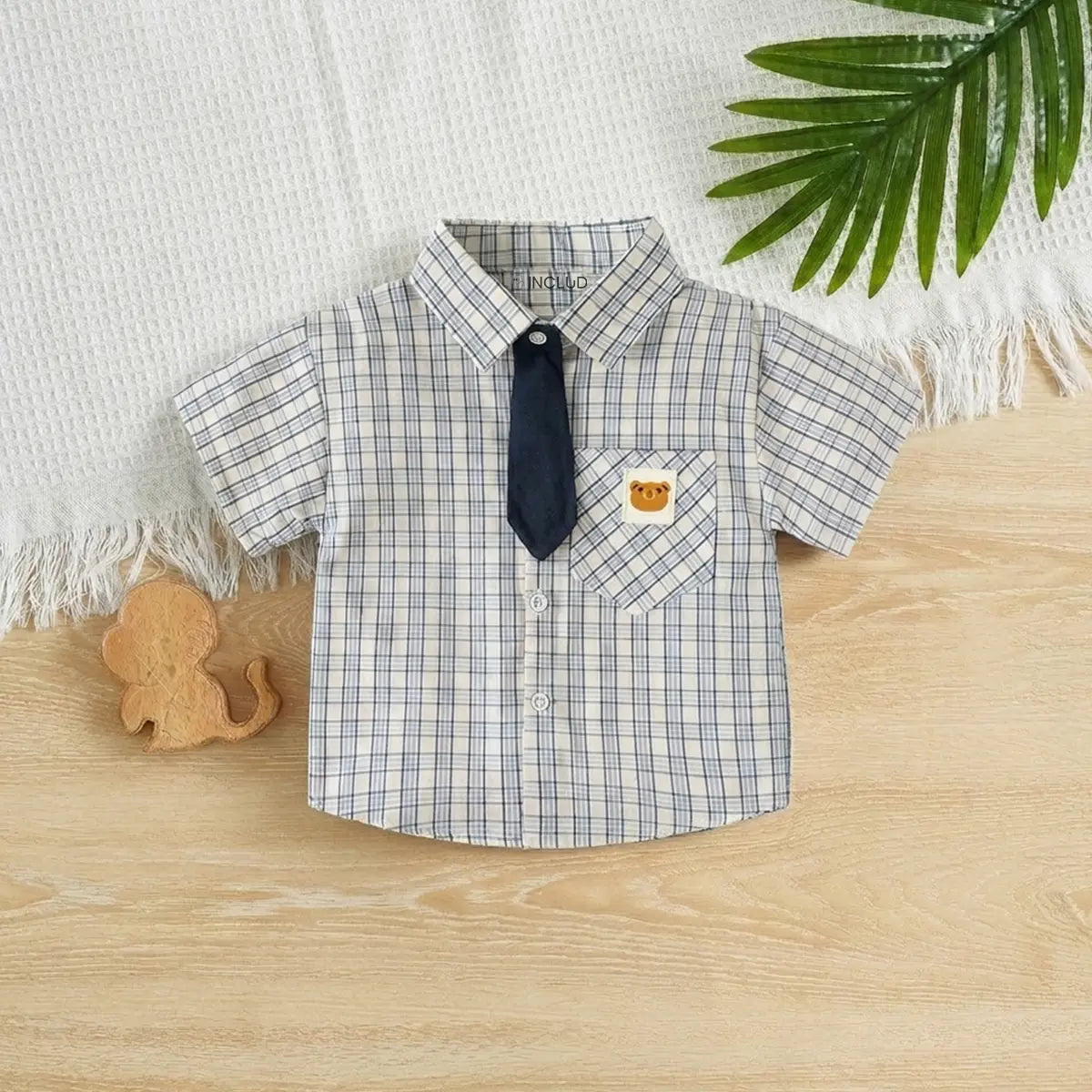 Boys Light Blue Checked Shirt with Bear Patch Pocket Shirts Light Blue 1-2 Y