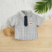 Boys Light Blue Checked Shirt with Bear Patch Pocket Shirts Light Blue 1-2 Y