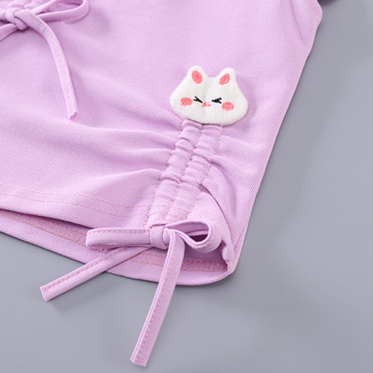 Girls Purple Cat Appliqued Flutter Sleeves Top With Balloon Shorts Set 2 pc. Sets
