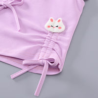 Girls Purple Cat Appliqued Flutter Sleeves Top With Balloon Shorts Set 2 pc. Sets