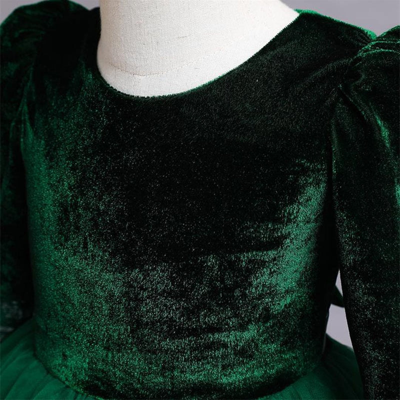 Girls Long Sleeves Velvet Party Wear Dress Party Dresses   